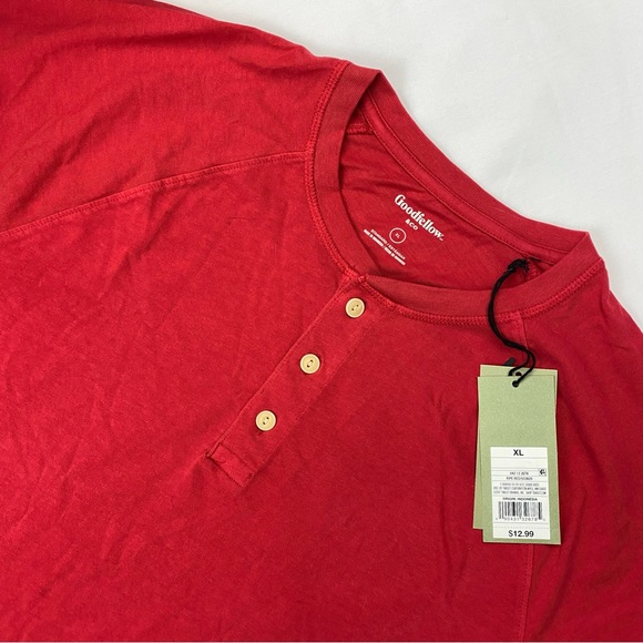 Goodfellow Henley Shirt Men's Extra Large Regular Fit Short Sleeve Red New - Picture 2 of 8
